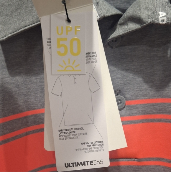 Ultimate  365 Adidas Gray and Red Striped Golf  Polo Shirt (Smoke Free Home) - Picture 7 of 11